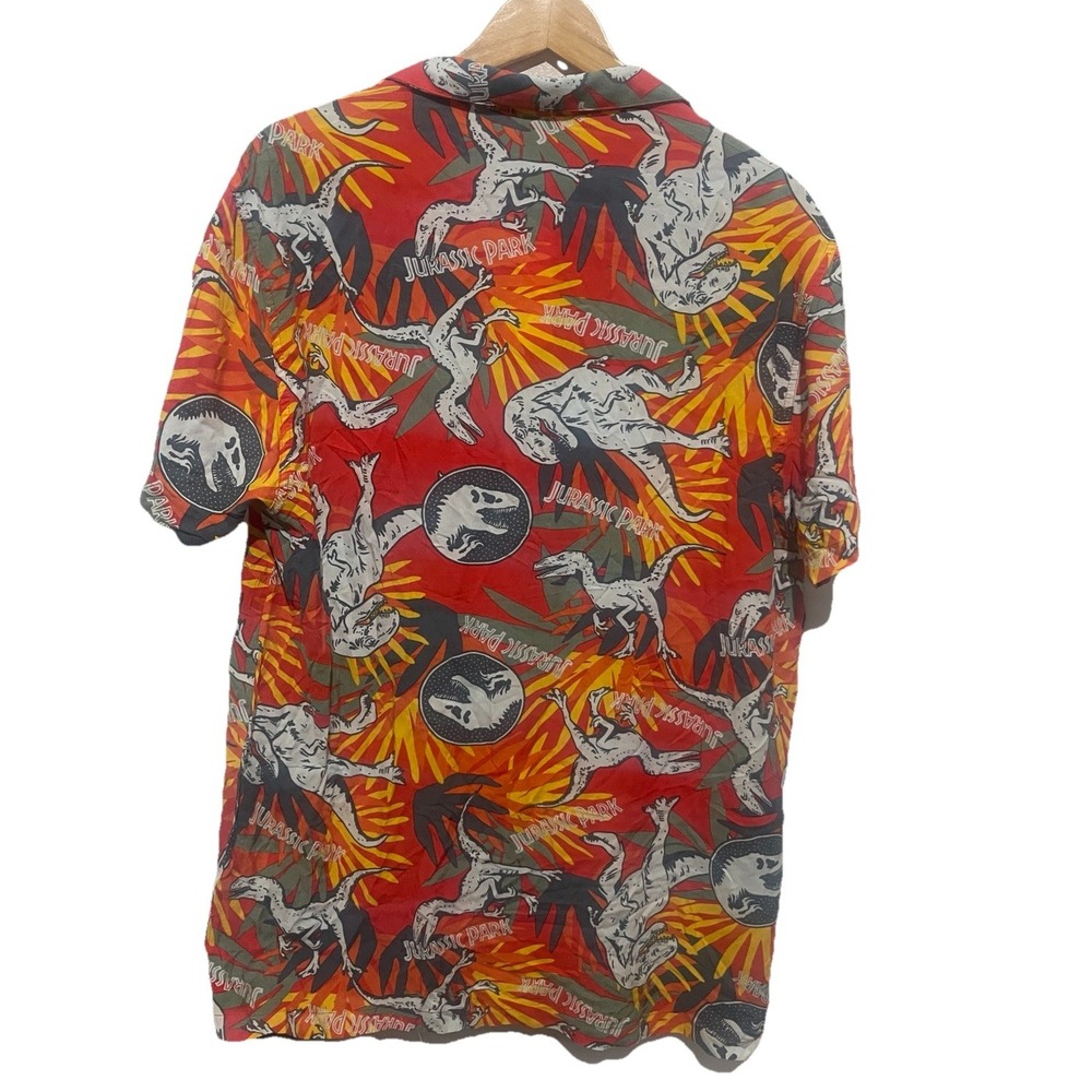 Jurassic Park Hawaiian Shirt Men's Size L Colorful Dinosaur Graphic Short Sleeve - Picture 3 of 5